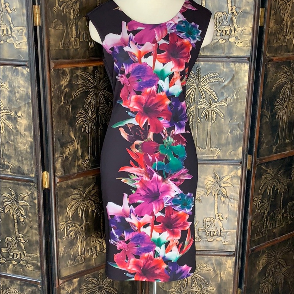 Frank Lyman black floral v back dress